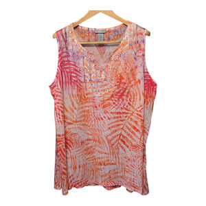 Catherines Artsy Womens Tunic Top 2X Sequin Lace Lightweight Vacation Cruise